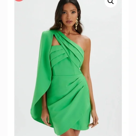 Lavish Alice Green Asymmetrical One-Shoulder Dress Size 4 - Picture 7 of 11